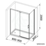 800-900X2000Mm L Shape Frameless Shower Screen Adjustable Pivotal Door Chrome Hardwares 10Mm Glass