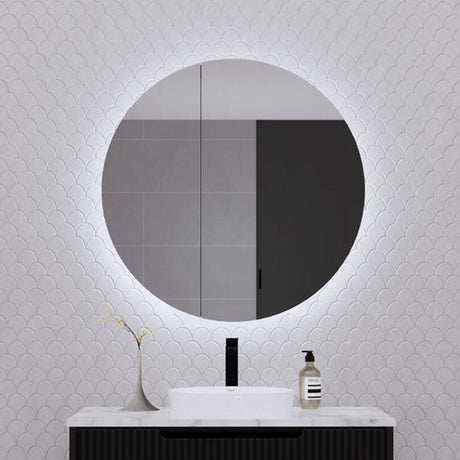 800Mm Round Led Backlit Pencil Edge Mirror Cabinet Matt Black Shaving Cabinets