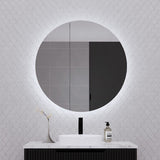 800Mm Round Led Backlit Pencil Edge Mirror Cabinet Matt Black Shaving Cabinets