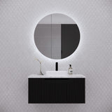 800Mm Round Led Backlit Pencil Edge Mirror Cabinet Matt Black Shaving Cabinets