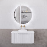 800Mm Round Led Backlit Pencil Edge Mirror Cabinet Matt White Shaving Cabinets