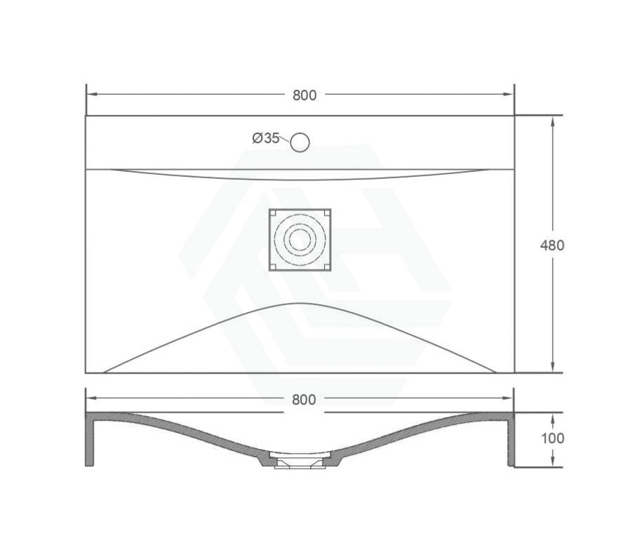 800X480X100Mm Rectangle Above Counter Concrete Basin French Grey Pop Up Waste Included Basins