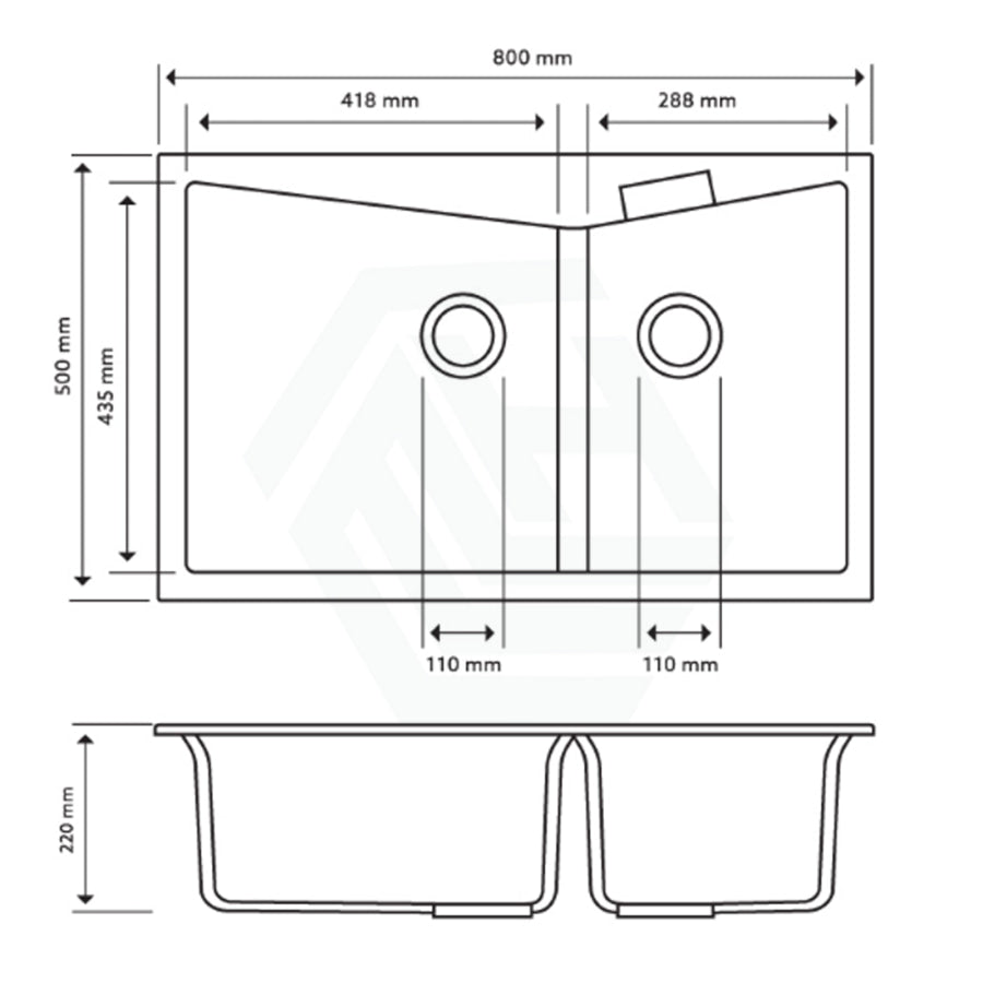 800X500X220Mm Carysil Black Double Bowl Granite Kitchen Laundry Sink Top/flush Mount