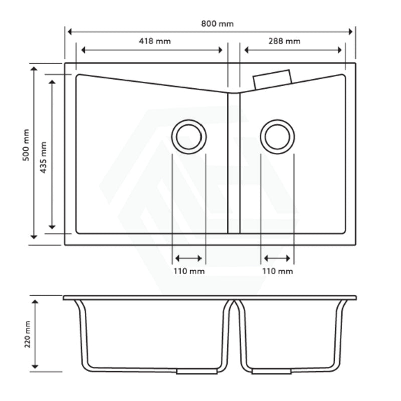 800X500X220Mm Carysil Black Double Bowl Granite Kitchen Laundry Sink Top/flush Mount