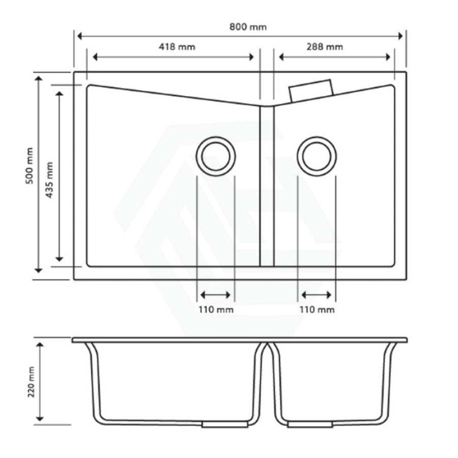 800X500X220Mm Carysil White Double Bowl Granite Kitchen Laundry Sink Top/flush Mount