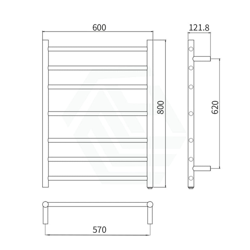 800X600X122mm Round Chrome Electric Heated Towel Rack 7 Bars Stainless Steel