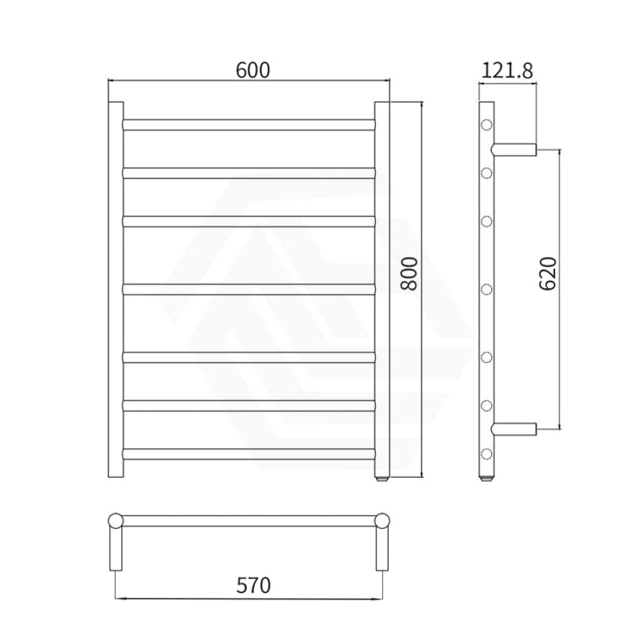 800X600X121.8Mm Round Matt Black Electric Heated Towel Rack 7 Bars