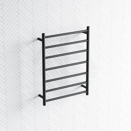 800X600X122Mm Round Matt Black Electric Heated Towel Rack 7 Bars Rails