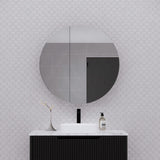 800X800X140Mm Round Pencil Edge Mirror Wall Hung Shaving Cabinet Matt Black Cabinets