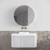 800X800X140Mm Round Pencil Edge Mirror Wall Hung Shaving Cabinet Matt White Cabinets