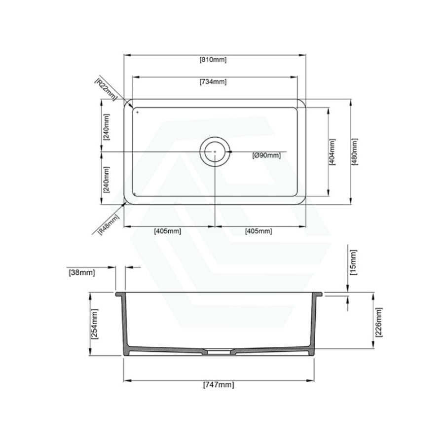 810X480X254Mm Gloss White Camden Fireclay Kitchen Sink Single Bowl Top/Under Mount Double Bowls