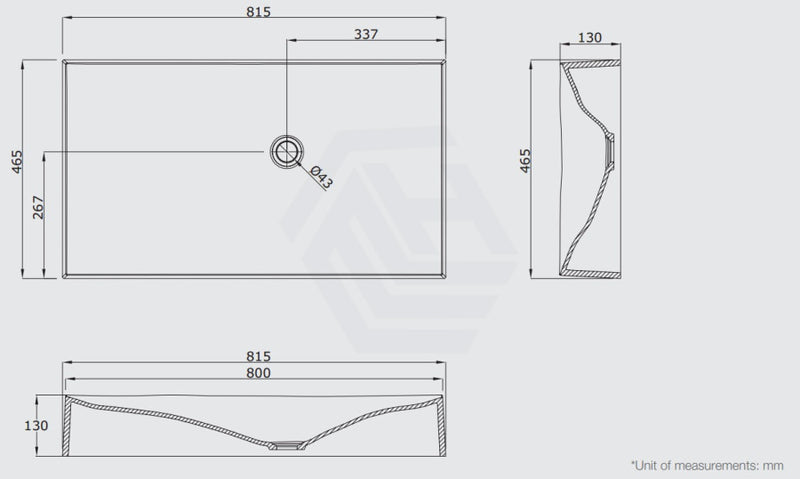 815X465X130Mm Dune Above Counter Basin Gloss Black Wash Sani-Quartz Composite High-End Basins