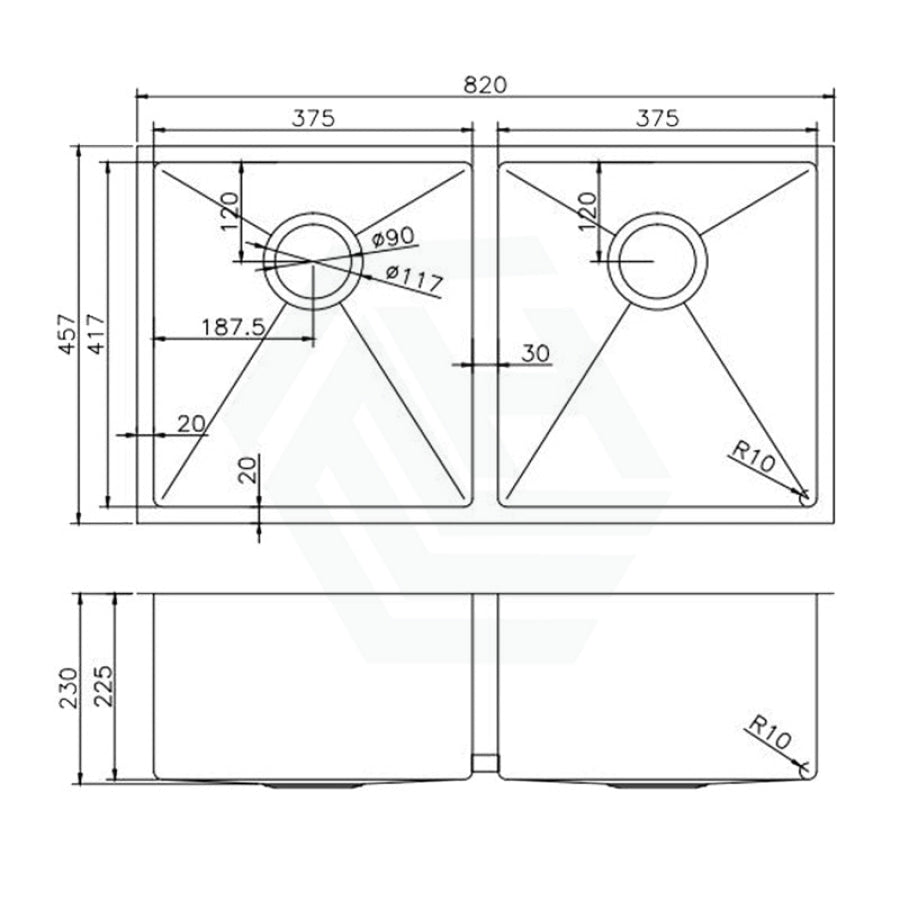 820X457X230Mm 1.2Mm Handmade Top/undermount Double Bowls Kitchen Sink Stainless Steel 304 Satin