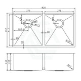 820X457X230Mm 1.2Mm Handmade Top/undermount Double Bowls Kitchen Sink Stainless Steel 304 Satin