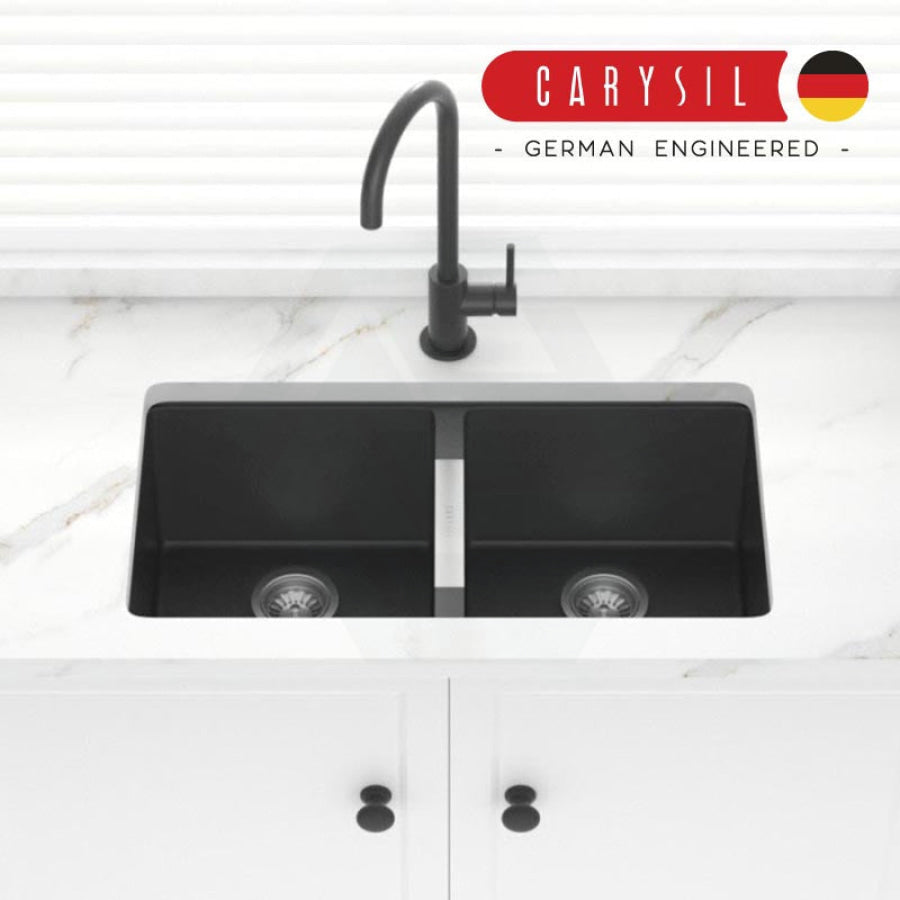 Granite Undermount Kitchen Sink Double Bowls 824mm Matt Black