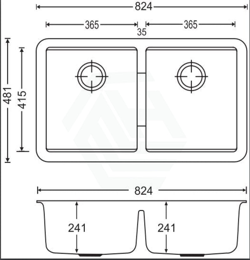 824X481X241Mm Carysil Concrete Grey Double Bowls Granite Undermount Kitchen Laundry Sink