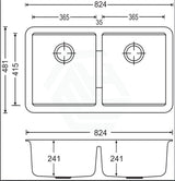 824X481X241Mm Carysil White Double Bowls Granite Undermount Kitchen Laundry Sink