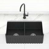 828X450X255Mm Matt Black Greenwich Fireclay Farmhouse Sink Double Bowls Kitchen Laundry Butler Sinks