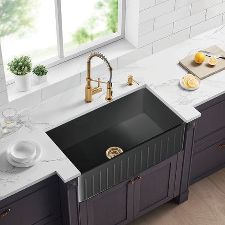 828X450X255Mm Matt Black Greenwich Fireclay Farmhouse Sink Single Bowl Kitchen Laundry Butler Sinks