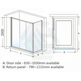 830-1030Mm L Shape 3 Panels Sliding Door Shower Screen Chrome Framed 6Mm Tempered Glass 830-880Mm /