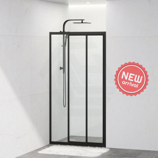 830-1030Mm Wall To Sliding Shower Screen Matt Black Framed 3 Panels Doors 6Mm Glass Screens