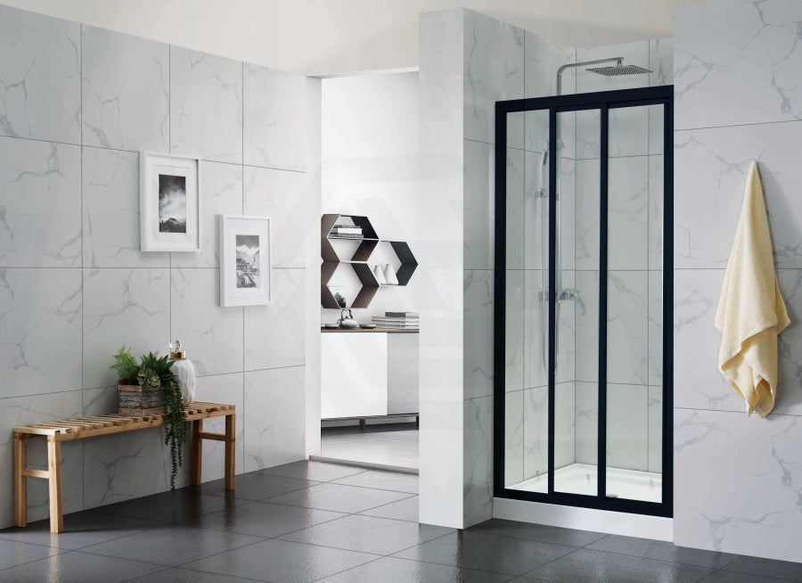 830-1030Mm Wall To Sliding Shower Screen Matt Black Framed 3 Panels Doors 6Mm Glass Screens