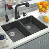 838X476X241Mm Black Kitchen Laundry Sink Granite Stone Under Mount Double Bowls