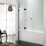 850/1000X1500Mm Fixed & Swing Bathtub Shower Screen 10Mm Tempered Glass Frameless Panel Matt Black