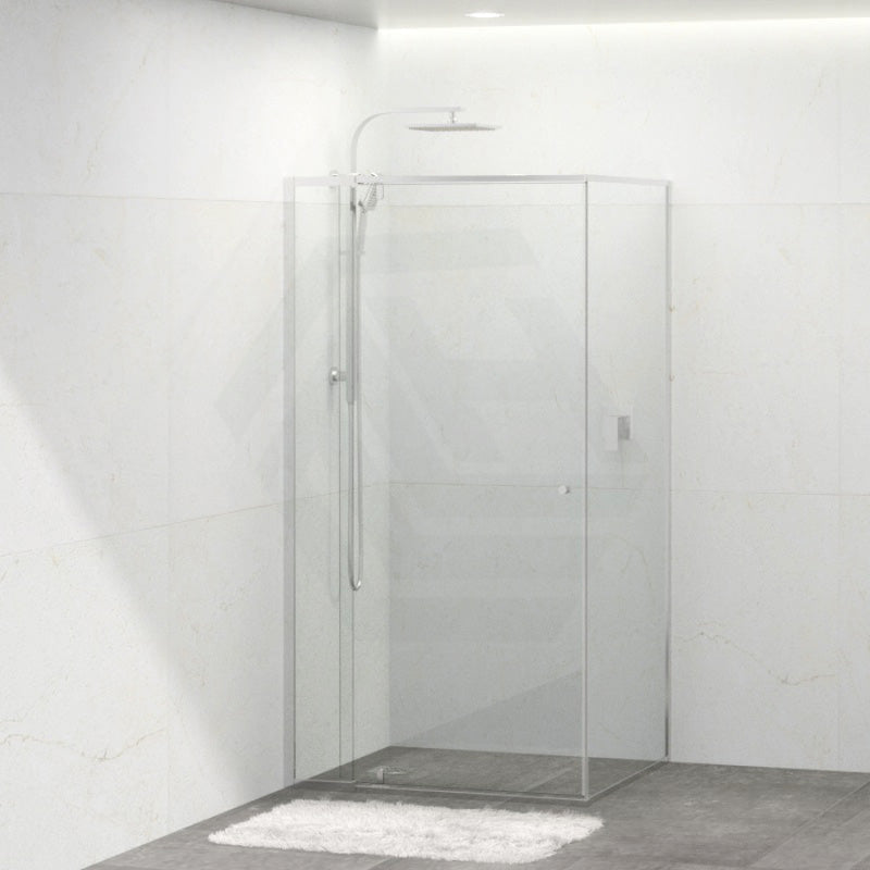 Tempered Glass Semi-frameless Shower Screen Pivot Door L Shape Chrome