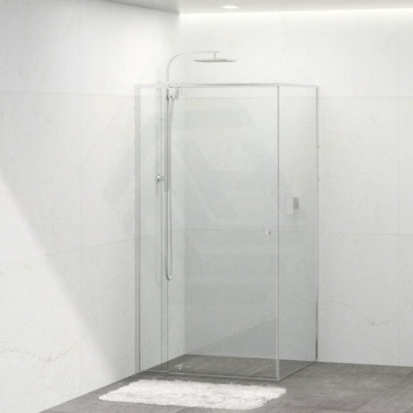 Tempered Glass Semi-frameless Shower Screen Pivot Door L Shape Chrome