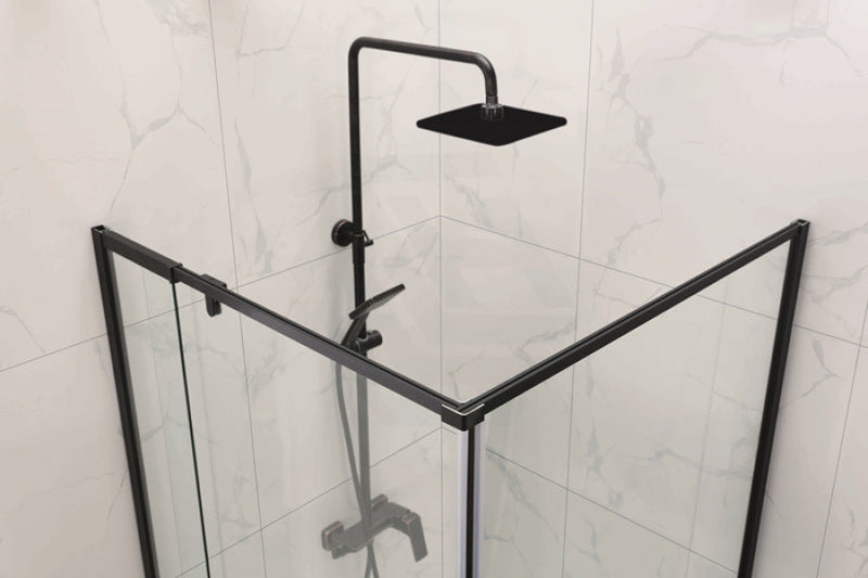 850-980X900X1900Mm Semi-Frameless Shower Screen Pivot Door L Shape Matt Black Fittings 6Mm Glass