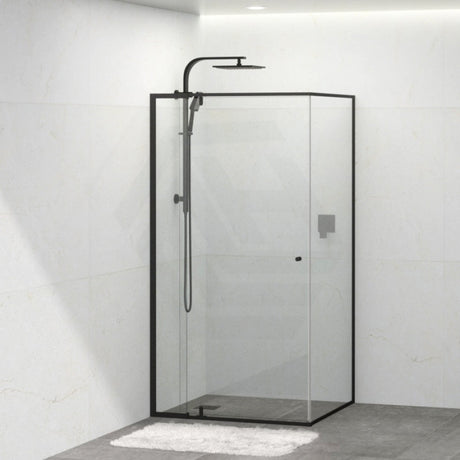 Tempered Glass Semi-frameless Shower Screen Pivot Door L Shape Black