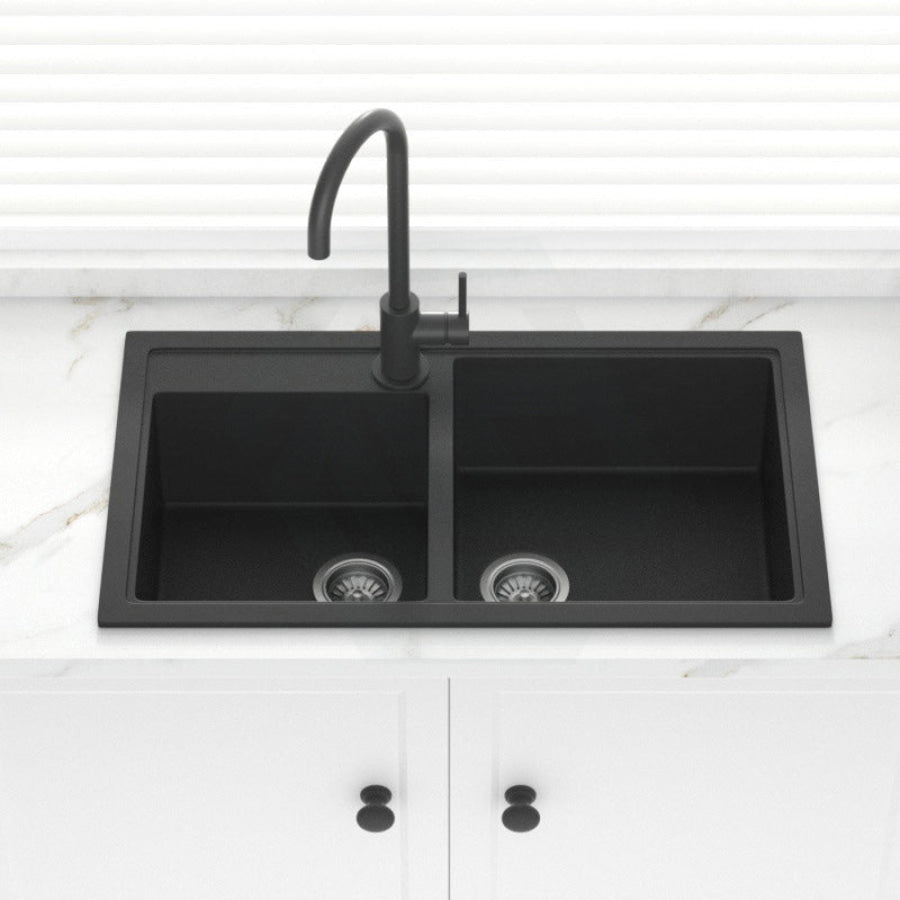 860X500X205Mm Carysil Black Double Bowl Granite Kitchen Laundry Sink Top/flush/under Mount Products