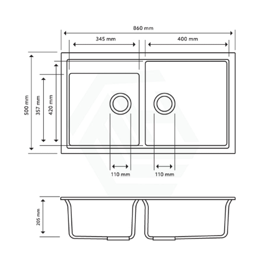 860X500X205Mm Carysil Black Double Bowl Granite Kitchen Laundry Sink Top/flush/under Mount Products