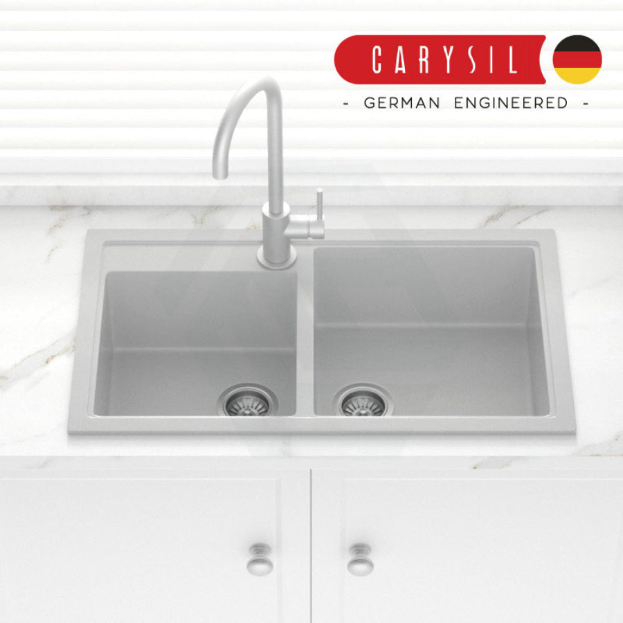 Carysil Granite Kitchen Sink Double Bowls 860mm Concrete Grey