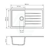 860X500X205Mm Carysil White Single Bowl With Drainer Board Granite Kitchen Laundry Sink