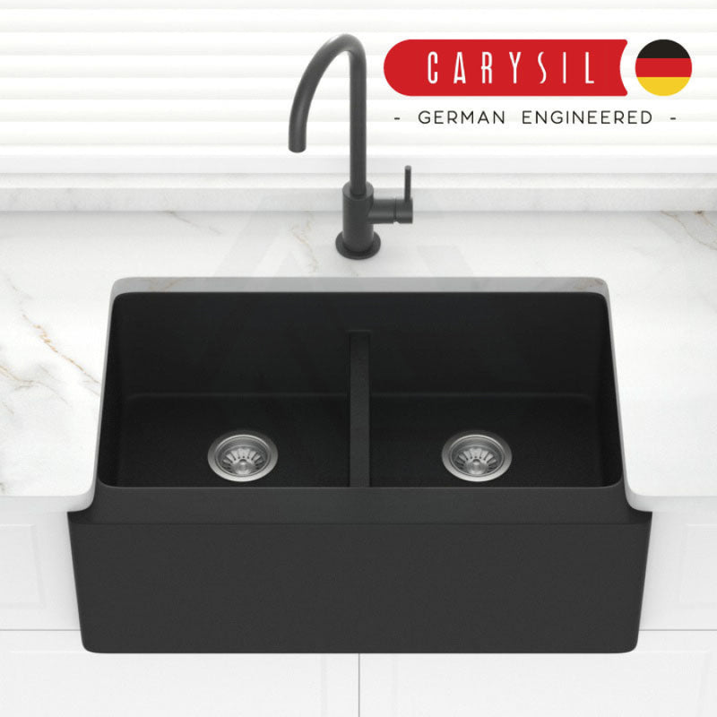 Granite Butler Sink Double Bowls 864mm Black