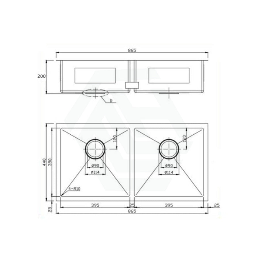 865X440X200Mm Stainless Steel 1.2Mm Handmade Double Bowls Top/Undermount Kitchen Sink Sinks