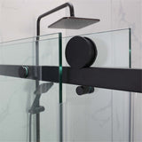 870-1180X2000Mm Sliding Shower Screen L Shape Frameless Black Square Rail 10Mm Glass Embedded Circle