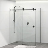 Tempered Glass Frameless L Shape Shower Screen Sliding Round Handle Black