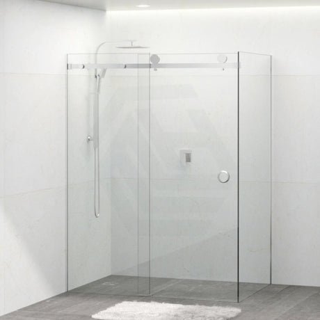 Tempered Glass Frameless L Shape Shower Screen Sliding Round Handle Chrome