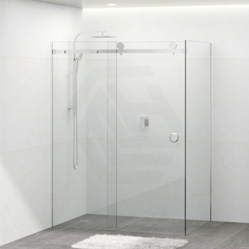 Tempered Glass Frameless L Shape Shower Screen Sliding Round Handle Chrome