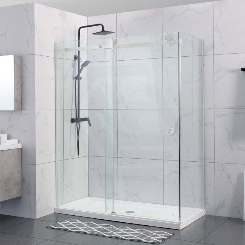 870-1180X2000Mm Sliding Shower Screen L Shape Frameless Chrome Ss304 Square Rail 10Mm Glass Embedded