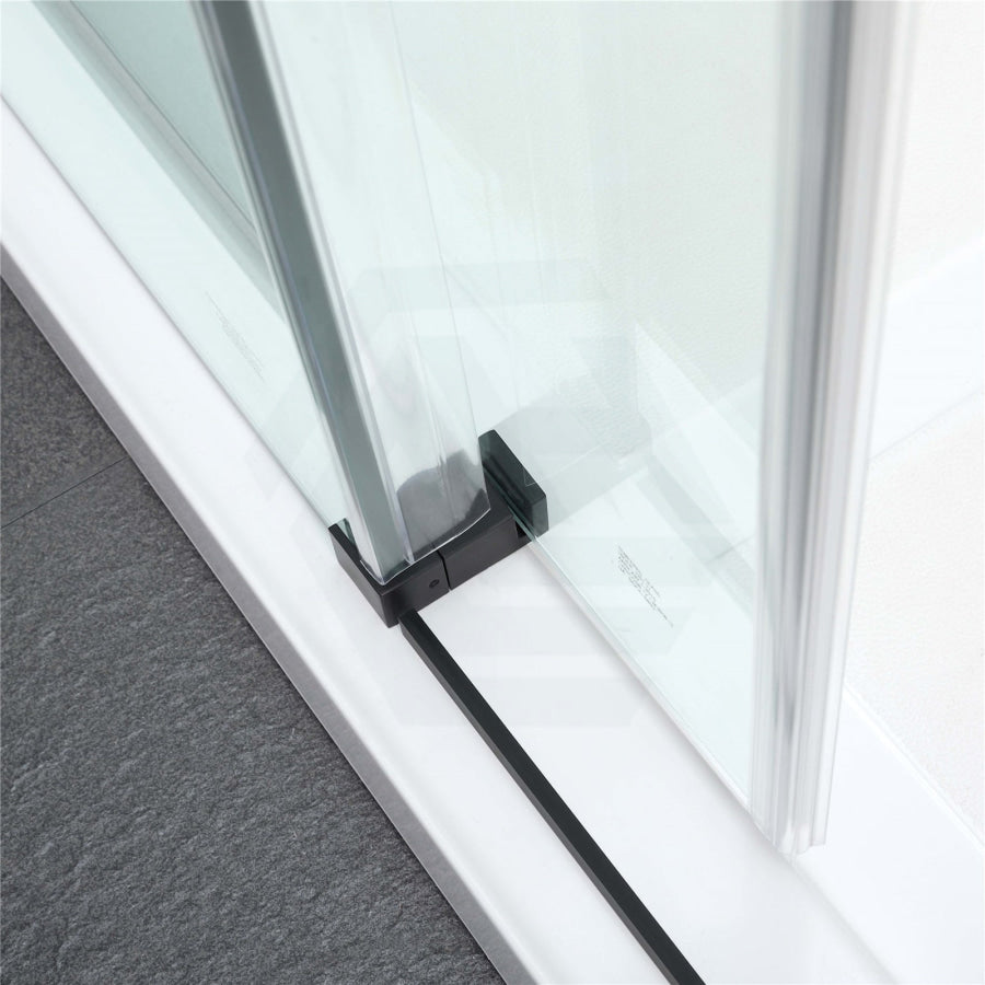 870-1180X2000Mm Wall To Sliding Shower Screen Frameless Black Stainless Steel Square Rail 10Mm Glass