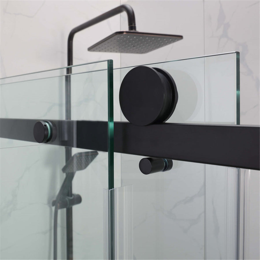 870-1180X2000Mm Wall To Sliding Shower Screen Frameless Black Stainless Steel Square Rail 10Mm Glass