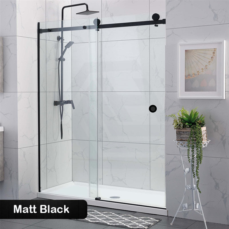 870-1180X2000Mm Wall To Sliding Shower Screen Frameless Black Stainless Steel Square Rail 10Mm Glass