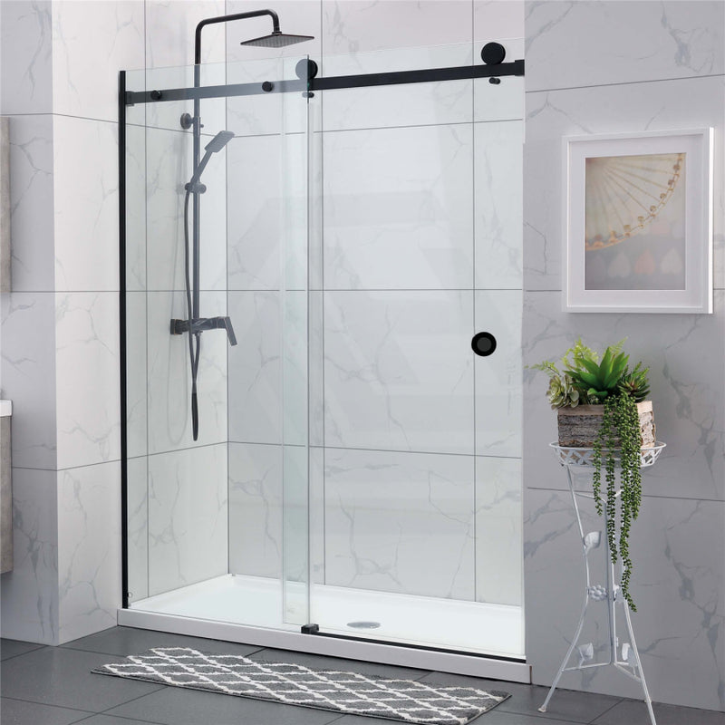 870-1180X2000Mm Wall To Sliding Shower Screen Frameless Black Stainless Steel Square Rail 10Mm Glass