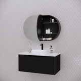 870X600X140Mm Oval Pencil Edge Mirror Wall Hung Shaving Cabinet Matt Black Cabinets