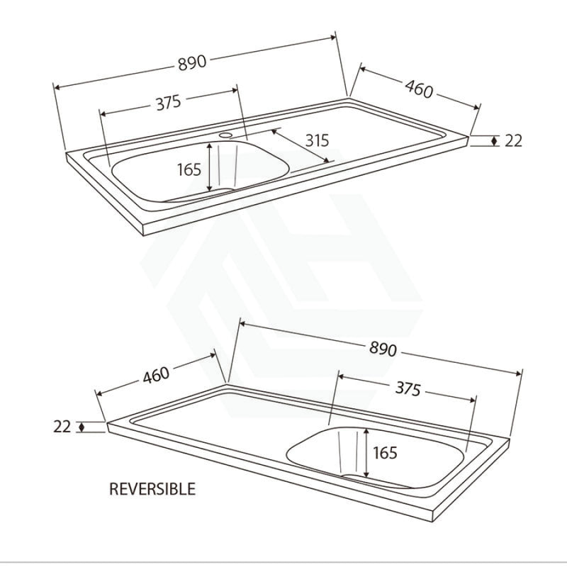 890x460x22mm Citi Stainless Steel Top/Undermount Single Bowl Kitchen/Laundry Sink Top