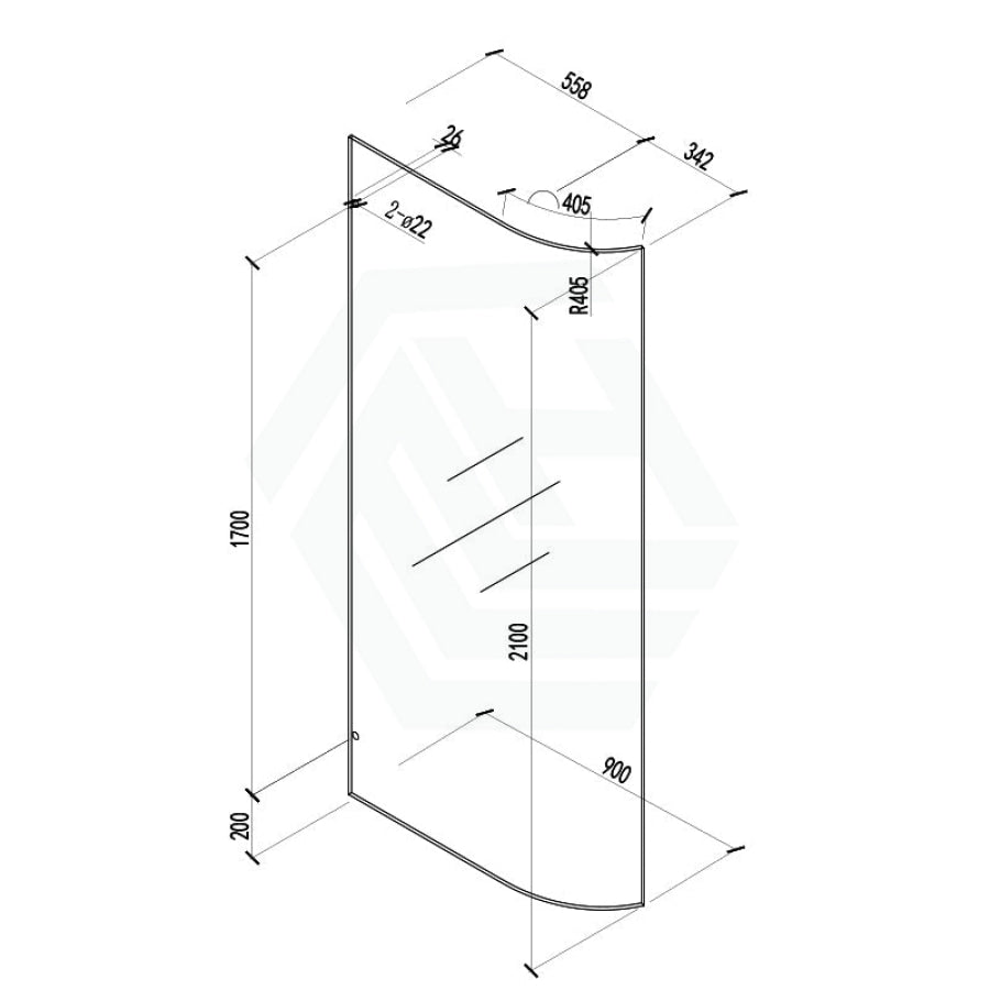 900/1000/1100X2100Mm Frameless Edge Curved Shower Screen Single Door Fixed Panel 10Mm Glass Chrome